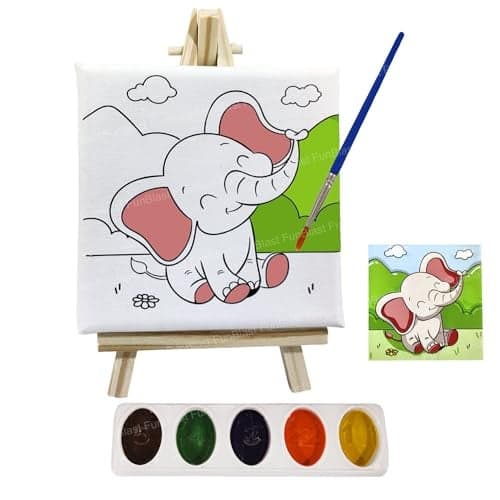 FunBlast DIY Canvas Painting Kit for Kids – Animal Theme with Mini Easel Stand, Watercolor Painting Set, Drawing & Art Craft Kit for Children (Elephant)
