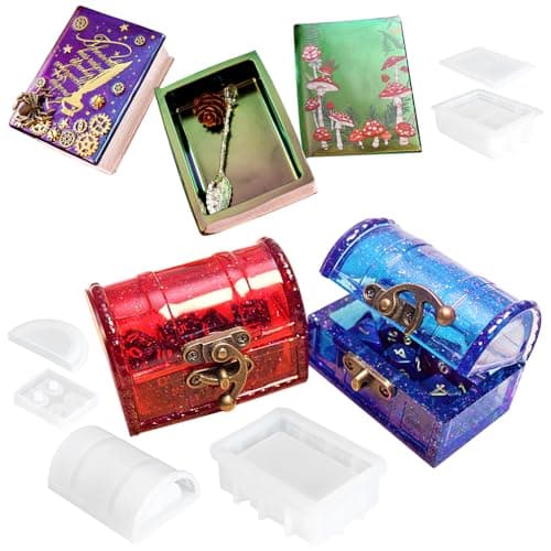 Resin Box Silicone Molds Set of 2 Treasure Chest and Magic Book Case with Lids
