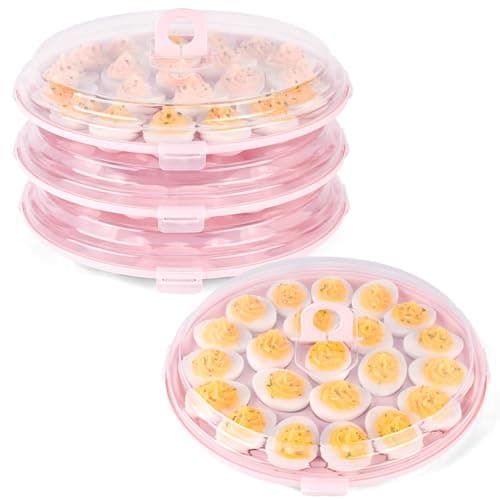 HANSGO Deviled Egg Containers with Lid 3PCS Deviled Egg Platter Carrier Holder Trays with 66 Slots for Holiday Party and Home Kitchen Pink