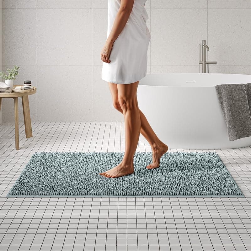 MAYSHINE Plush Shaggy Chenille Bath Mat Extra Soft Super Absorbent NonSlip Bathroom Rug Fluffy Microfiber Area Rug Sets for Bathroom Floor Kitchen Living Room 59x31 Spa Blue