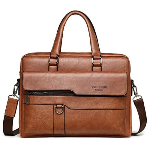 Business Briefcase Messenger Bag Handbag for Men Women Office Work Laptop Computer Crossbody Shoulder Travel Outdoor Daypack (Light Brown)