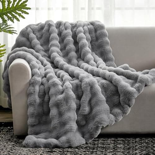 Cozy Bliss Faux Fur Throw Blanket for Couch Fuzzy Soft Plush Thick Bubble Blanket for Sofa Bedroom Living Room50 60 Inches Light Grey