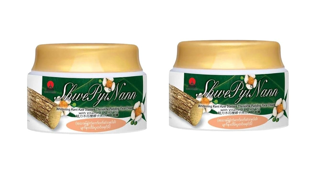 Hani Po Shwe Pyi Nann Whitening Thanakha Pudding Face Cream with Vitamin E SPF 20 Pack of 2 MyanmarKant Kaw stamenNatural Moisturizing sunblock for women Natural cleansing for women girl men adults Cream for women girls facial cream body cream for women girls