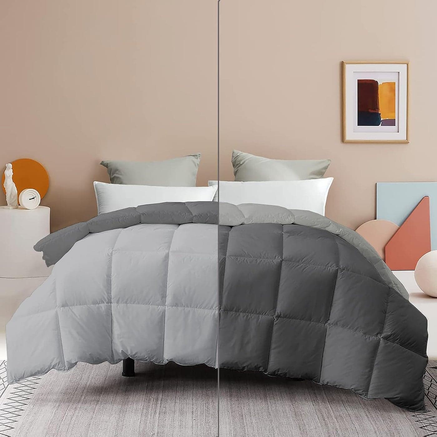 YRM Beddings Queen Size Bed Comforter Microfiber 250 GSM All Weather Reversible Comforter 90 x 90 Inches228cm x 228cm BlanketQuiltRajai Comforter Queen Size BedSilverDark Grey