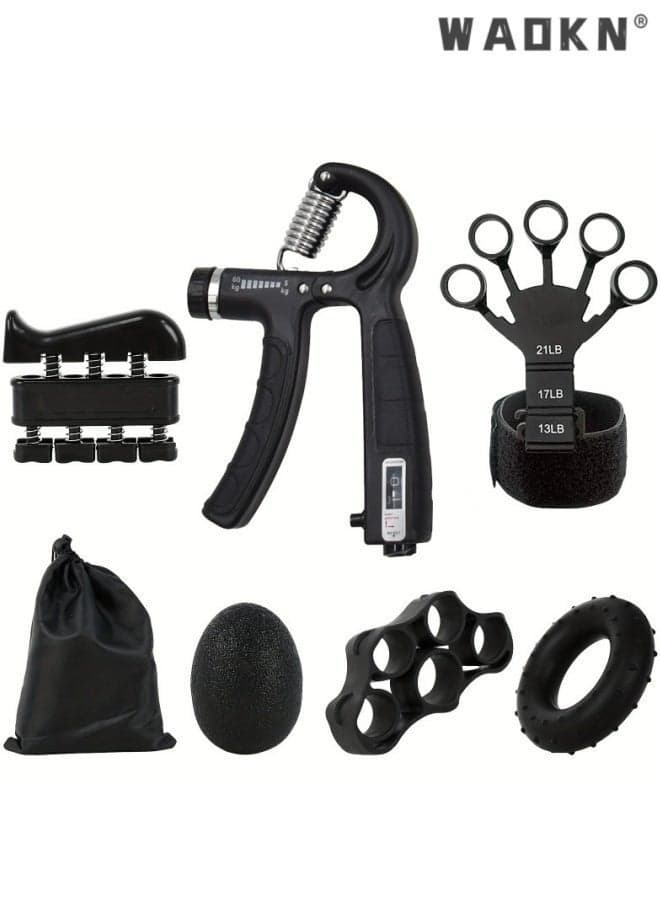 6 Pcs Hand Grip Strength Trainer Kit, Hand Grip Strengthener, Hand Extension Exerciser, Finger Stretcher, Adjustable Grip Trainer Set Hand Trainer Grip Ring Finger Trainer Combination Fitness EquipmentStress Relief Ball and Forearm Workout Ring for Muscle Building and Injury Recover ,black .