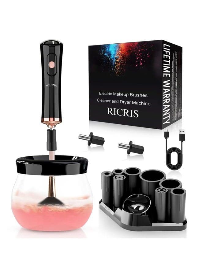 Premium Makeup Brush Cleaner Dryer Super-Fast Electric Brush Cleaner Machine Automatic Brush Cleaner Spinner Makeup Brush Tools (Black)