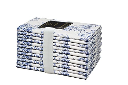 COTTON CRAFT Cloth Napkins - Set of 12-100% Cotton Reusable Napkin - Country French Toile Dinner Napkin -Everyday Spring Summer Fall Christmas Holiday Party Gift - Soft Absorbent Napkin -18x18- Blue