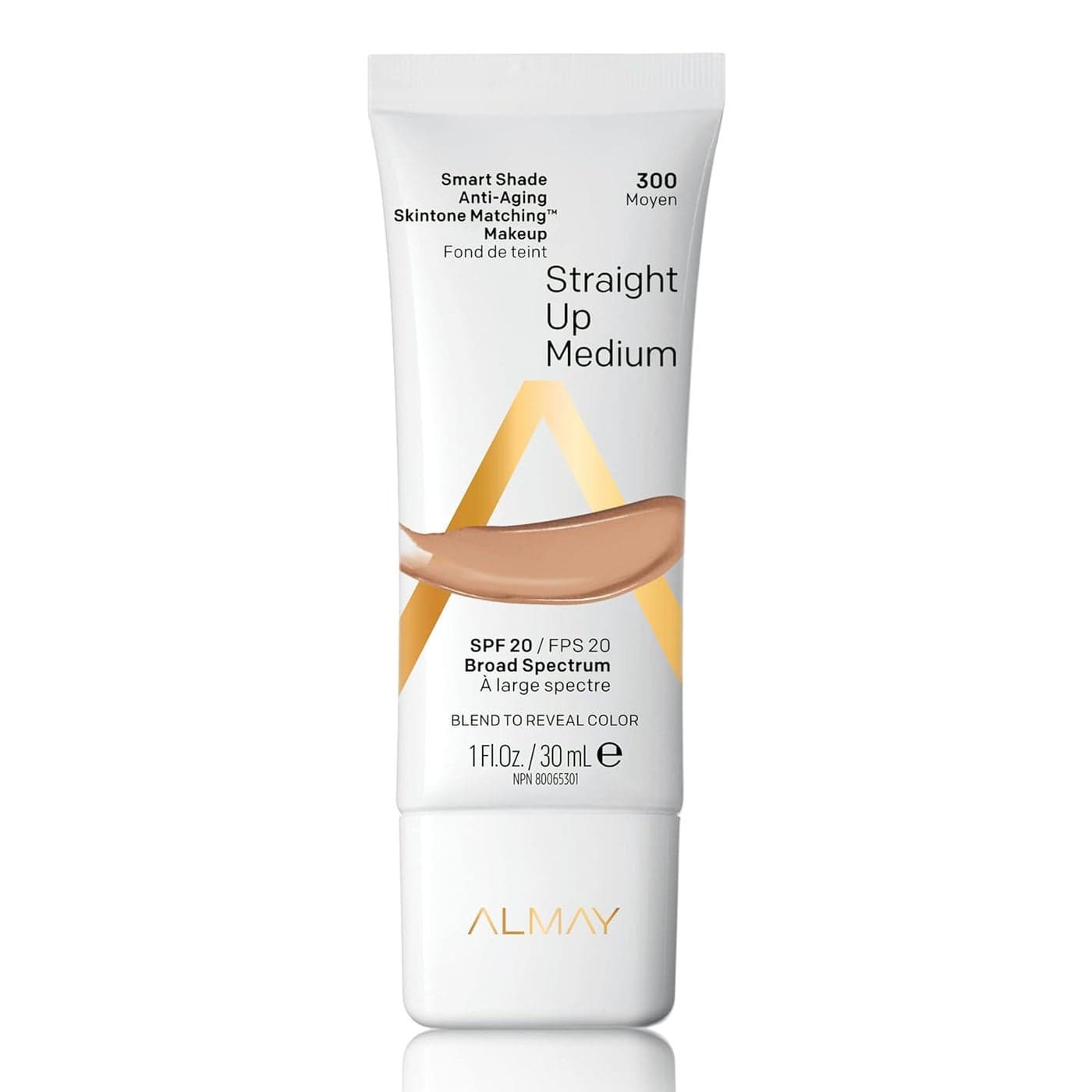 Almay AntiAging Foundation Smart Shade Skintone Matching Makeup Natural Finish with SPF 20 HypoallergenicFragrance Free Dermatologist Tested 300 Straight Up Medium 1 Oz