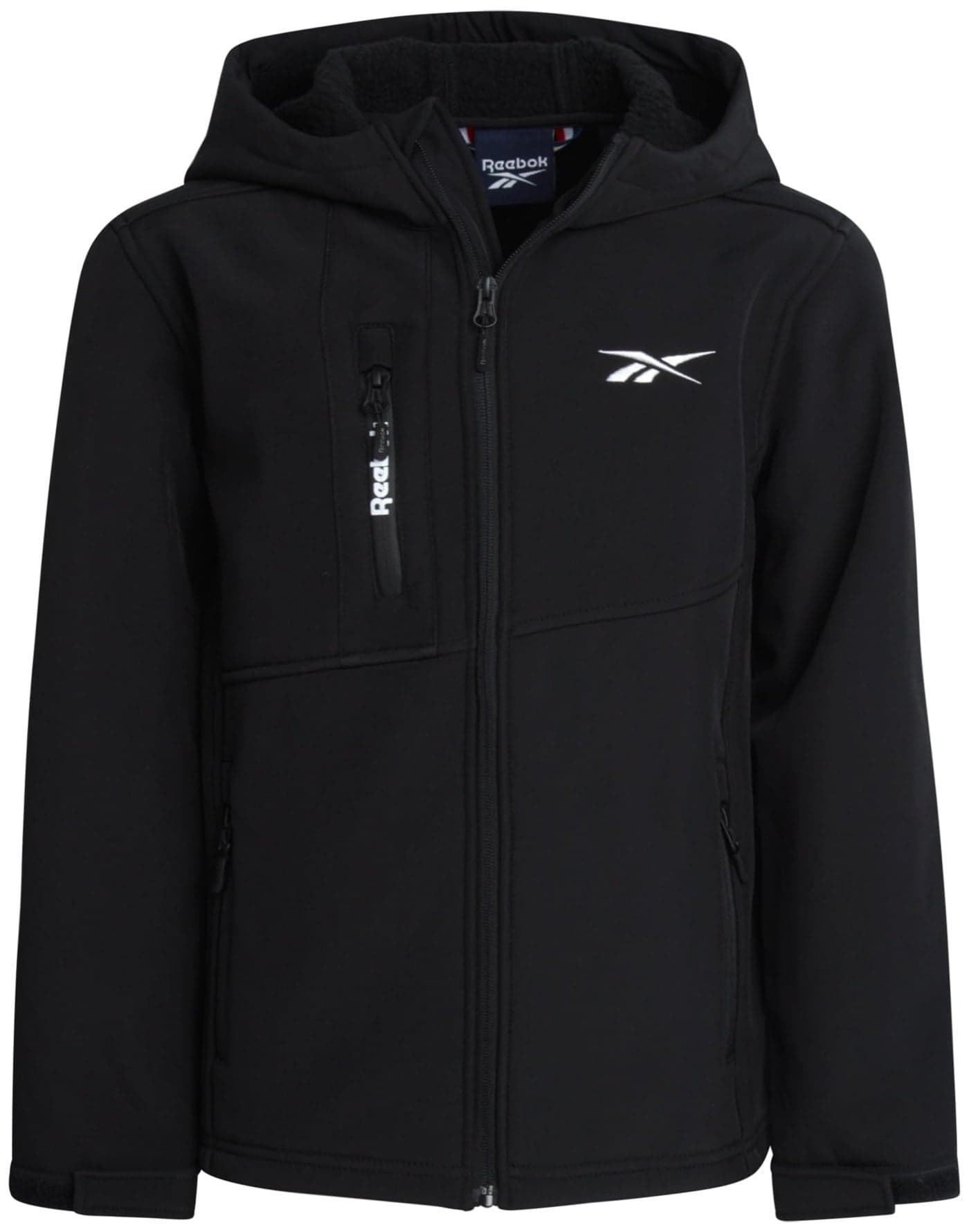 Reebok Boys Softshell Jacket - Soft Cozy Brushed Sherpa Fleece Lined Softshell Winter Coat Hooded Windbreaker Jacket for Boys, Size 10-12, Black Shadow