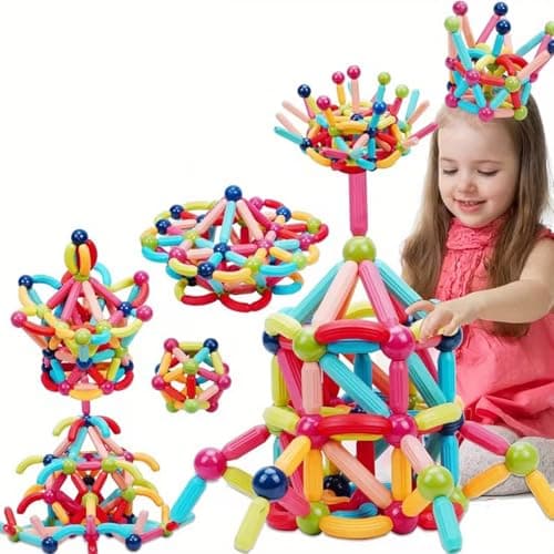 PROBABE Magnetic Building Blocks Set for Kids, Colorful Construction Toy Set, STEM Educational Play, Creative Building Sticks and Balls (25 PCS)