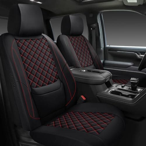 WENNFOUR Silverado Seat Covers 20072026 Full Set Truck Interior Sets Custom Fit for Chevy Chevrolet Silverado GMC Sierra 150025003500HD CrewDoubleExtended Cab with Lumbar Support Black Red