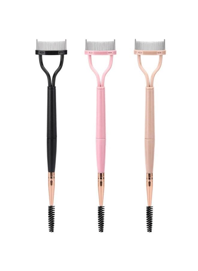 3 Pack Eyelash Comb Separator with Spoolie, Arc Designed Mascara Comb Dual Head Lash Separator Tool for Eyelash Extensions and Eyebrows (Black, Pink)