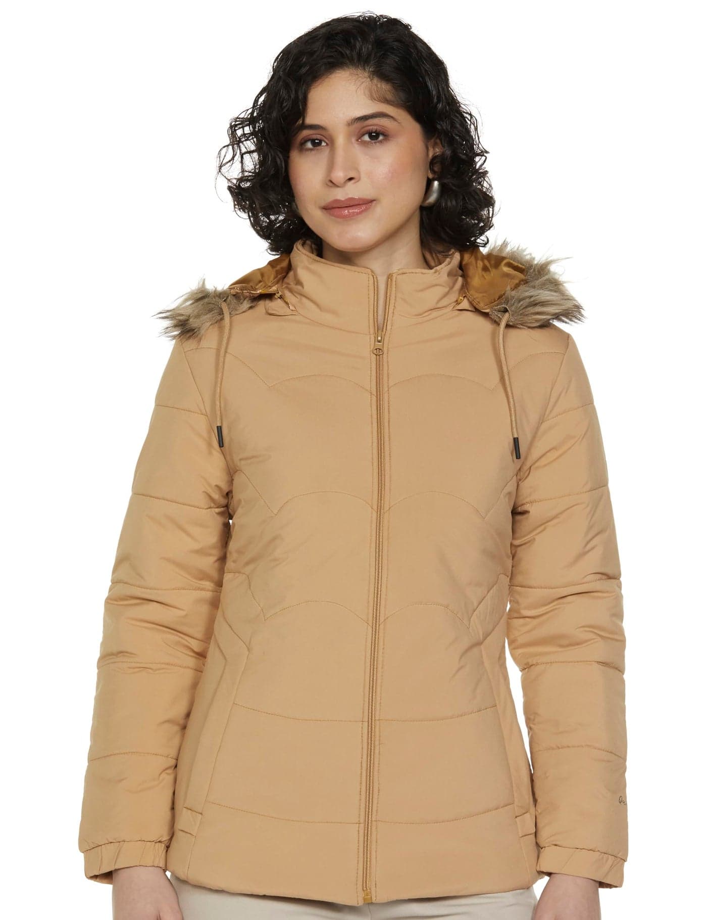 Qube By Fort Collins Women's Polyester Standard Length Parka Coat (17926AZ_Cocoon Beige Medium)