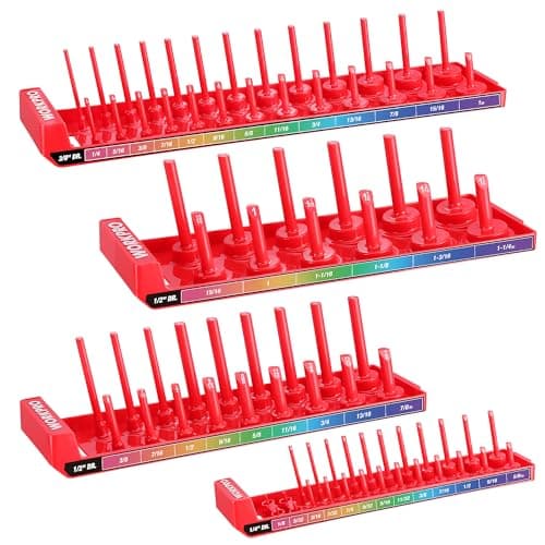 WORKPRO Socket Organizer Set, 4PC Impact Socket Holder, 1/4", 3/8", 1/2" Drive SAE Socket Trays, Impact Socket Organizer for Tool Box Drawer, Socket Storage Holds 82 Pieces (Socket not Included)