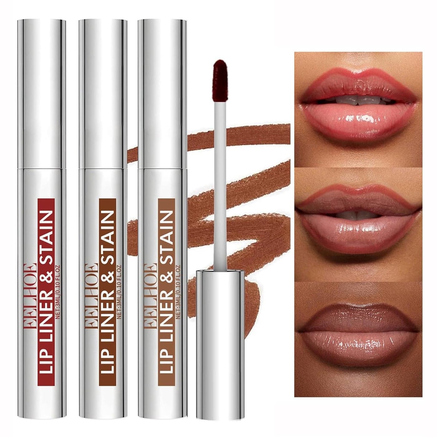 Peel Off Lip Stain Tattoo Set 3 Colors Peel Off Lip Liner Removable Lip Liner Set Matte Finish Waterproof Lip Liner Pencil Transferproof Peel Off Lip Stick Highly Pigmented Color Lip Makeup