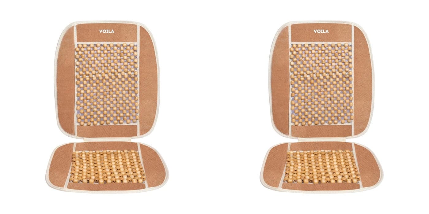 Voila Wooden Beads Velvet Seat Cover for Car Acupressure Design Universal Size Beige