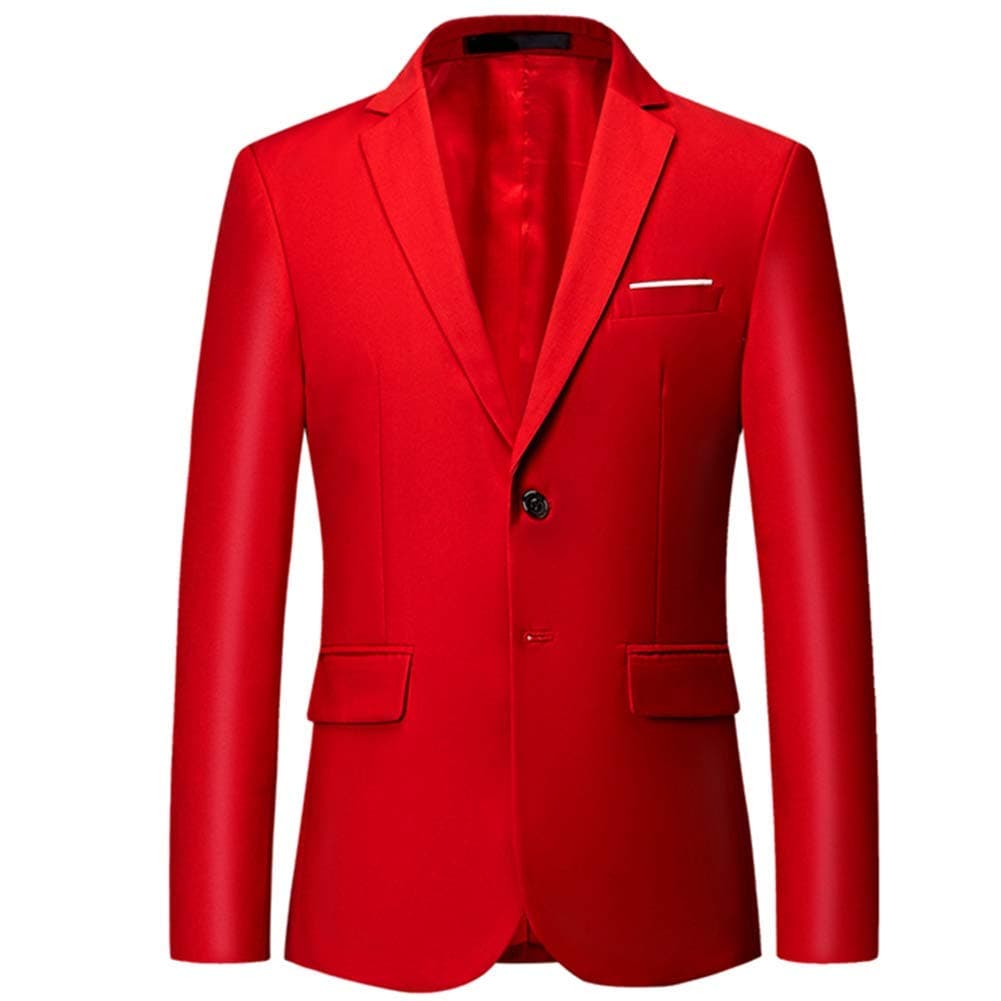 Blazer for Men Slim Fit Suit Jacket Sport Coats Formal Dress Jacket 2 Button Red