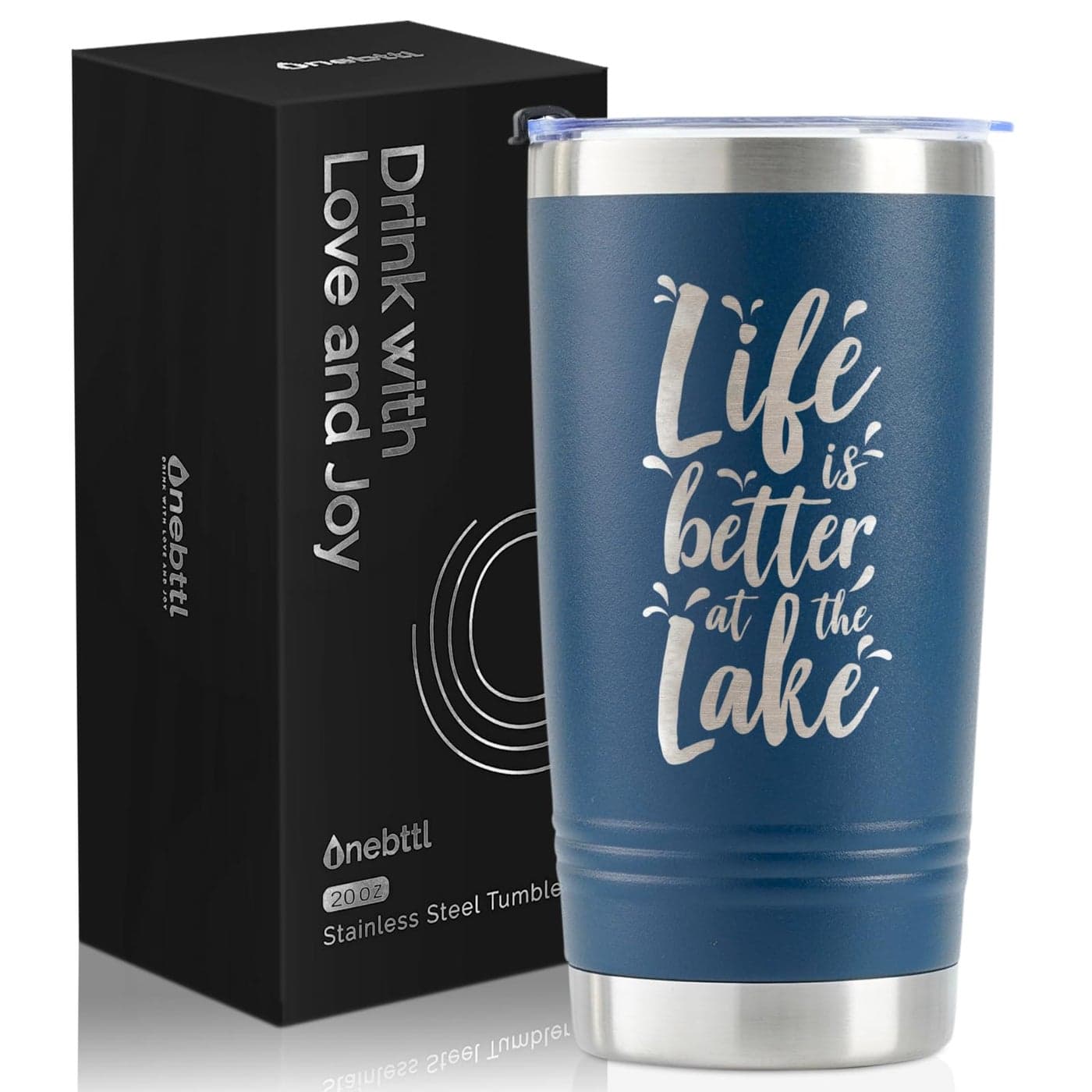 Onebttl Lake House Gifts Lake Life Gifts for WomenMen 20oz Insulated Tumbler Perfect for Boat OwnerLake Lovers Life is Better at the Lake Blue