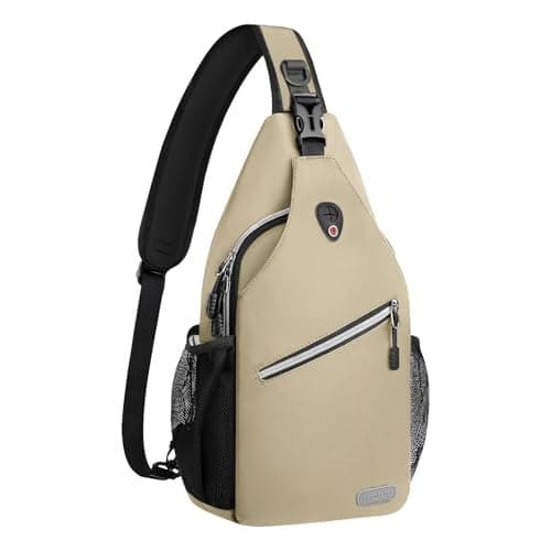 MOSISO Small Sling Bag for Women Men Casual Crossbody Shoulder Bag Sling Backpack Chest Daypack forTravel Hiking Beige Medium