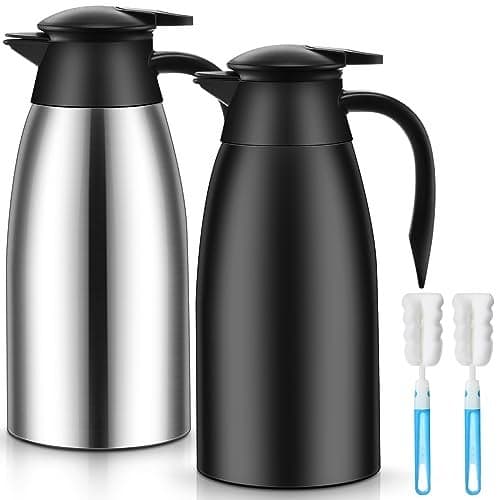 Norme 2 Pcs Thermal Coffee Carafe Insulated Stainless Steel Coffee Carafe for Hot Liquid Vacuum Thermal Pot Creamer Pitcher Dispenser with Brushes Keeping Hot Water MilkBlack Silver68 oz