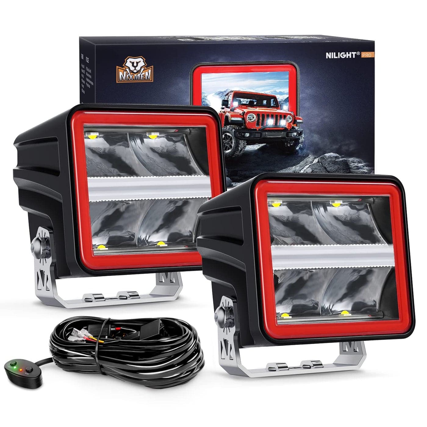 Nilight 3 Inch Cube LED Pod Light Bar with DRL 20 W 2200LM 10 Super Spot Offroad Driving Lights w 16AWG Wiring Harness Kit for Jeep Truck UTV 4x4 ATV