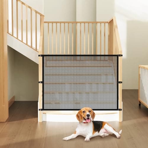 Dog Pet Mesh Gate Stairs Baby Safety Barrier Gates for Stairway No Drilling Puppy Gates for Indoor Banister to Banister Baby Gates for Stairs