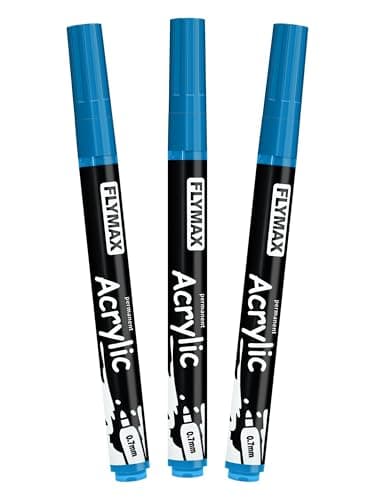 FLYMAX Bright Blue Marker Paint Pens Permanent Marker Pens Bright Blue Acrylic Paint WaterBased 07mm Fine Tip Waterproof QuickDrying 3 in 1Pack