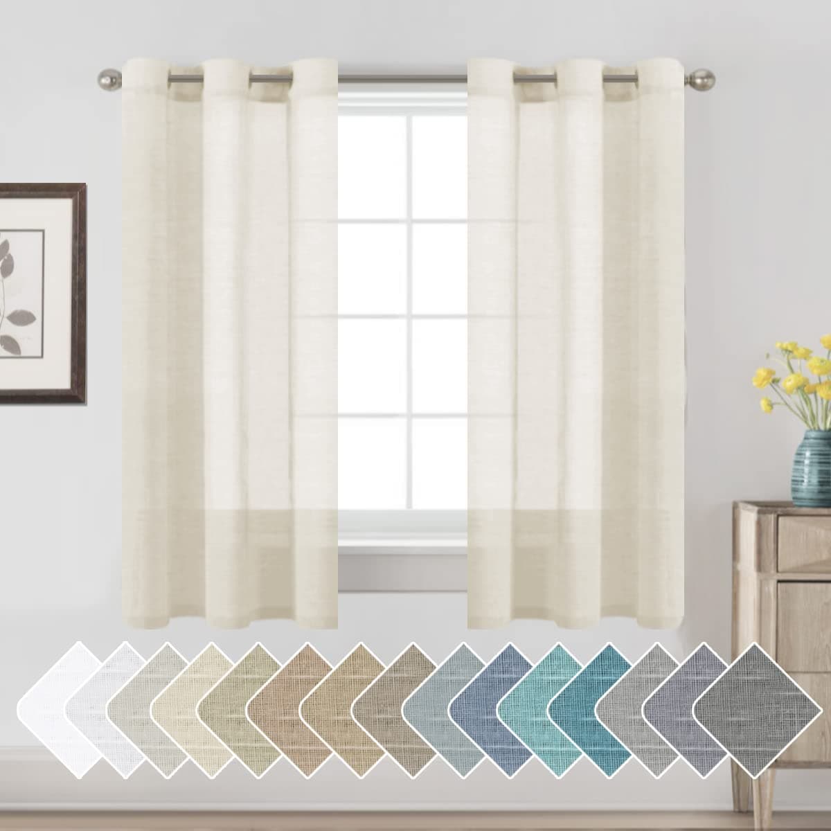 HVERSAILTEX Linen Curtains Nickel Grommet Natural Linen SemiSheer Curtains 2 Panels Privacy Added Premium Soft Rich Material Drapes for BedroomLiving Room 37x63 Inch Ivory