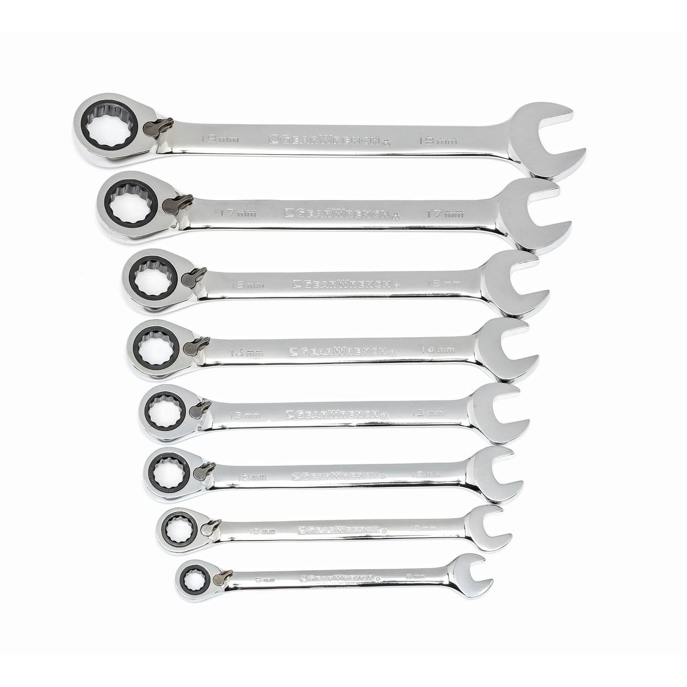 GEARWRENCH 8 Pc. 12 Pt. Reversible Ratcheting Combination Wrench Set, Metric - 9543