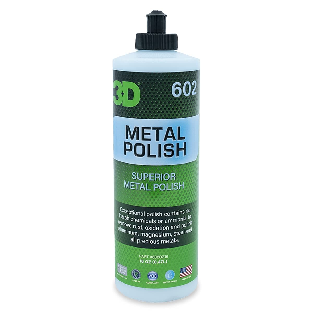 3D Metal Polish Heavy Duty Car Metal Polish for Aluminum Chrome Brass Copper Silver Removes Oxidation Tarnish Stains 16oz Made in USA