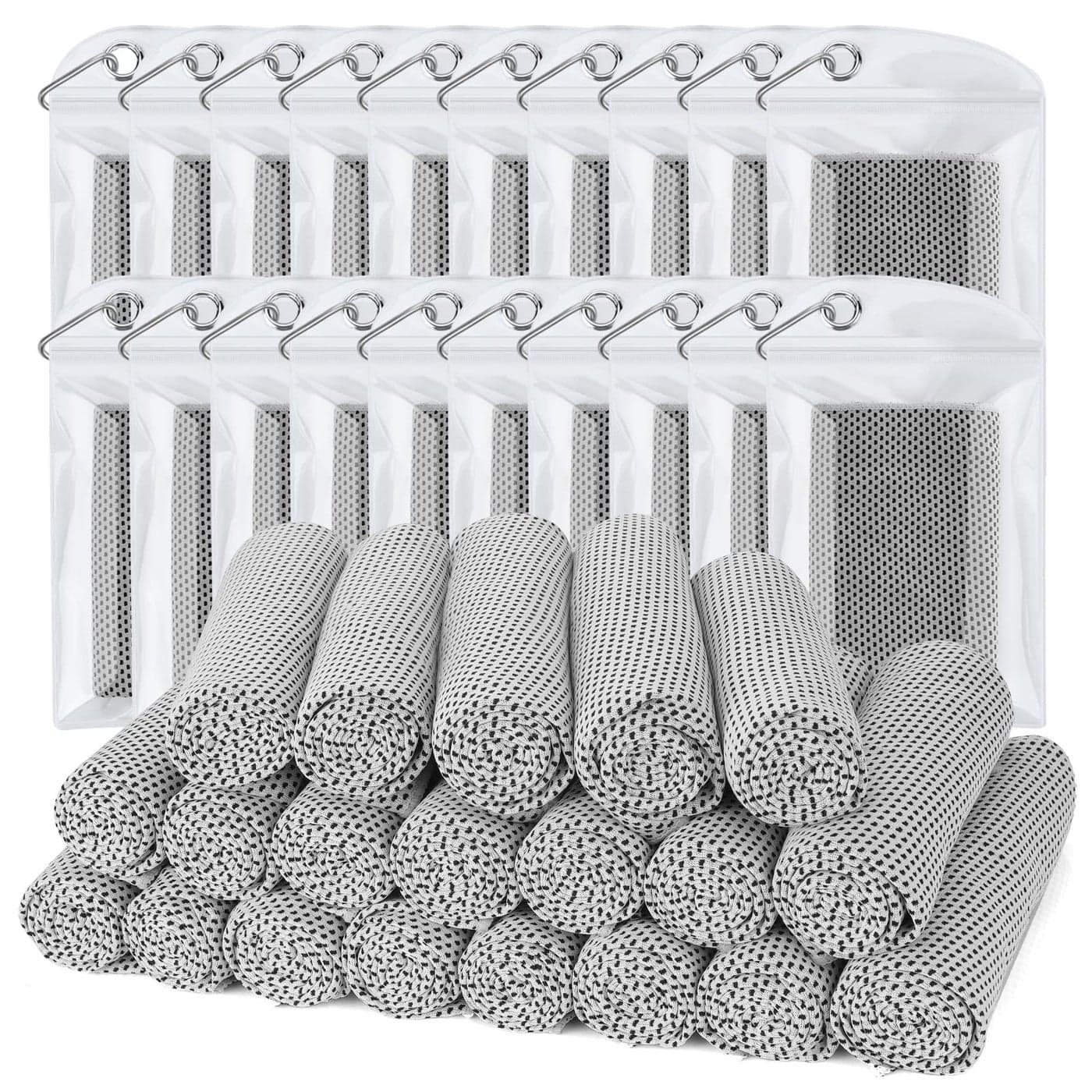 Biange Cooling Towel Pack of 20 40x12 with Pouches for Sports Workout Fitness Gym Yoga Golf Pilates Travel Camping More