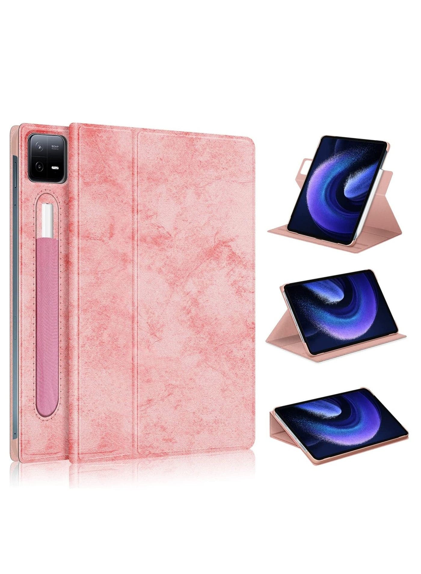 Tablet Accessories for Xiaomi Pad 6/6 Pro 360 Rotation Stand Smart Leather Tablet Case Pink
