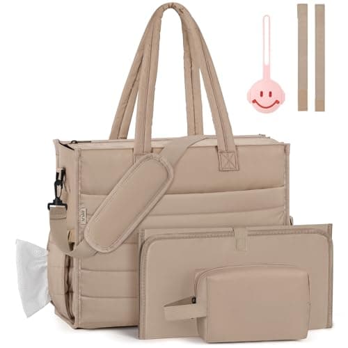 IBFUN Diaper Bag Tote for Baby Large Baby Bag 4Pcs with Waterproof Changing Pad Pacifier Case Travel Hospital Mommy Bag
