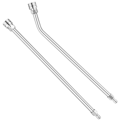 Yufafa 17 Inch Pressure Washer Extension Wand, Stainless Steel Power Washer Lance with 1/4" Quick Connect, Straight & Curved Spray Wand for Car Washing, Gutters, Roof & Hard-to-Reach Cleaning, 2 Pack