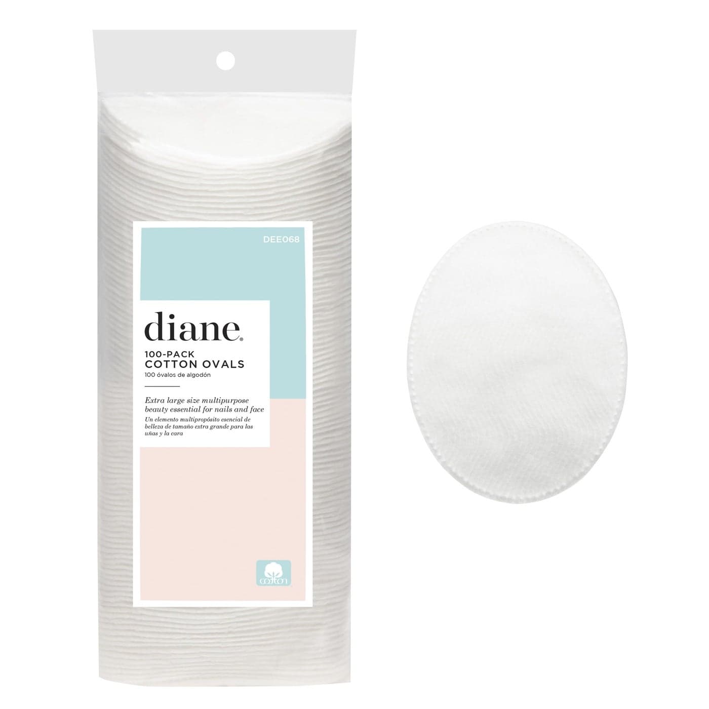 Diane Multi-Layer Cotton Ovals, 100 Count, 100% Pure Cotton, Premium, Hypoallergenic, Biodegradable, Strong and Durable Makeup and Nail Polish Removal Wipes