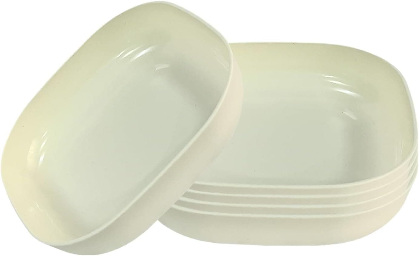 Square Snack Plate Set of 5 Plastic Dessert Plates Reusable 57 Inch Small Plates Beige Cocktail Plate for Appetizers Shallow Bowls for Kitchen Individual Serving Bowls for Salad Fruits