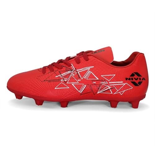 Nivia Carbonite 7.0 Crest Football Stud for Men, 3D Embossed Synthetic Leather, EVA Sockliner and Lightweight Sole (Red, UK04)