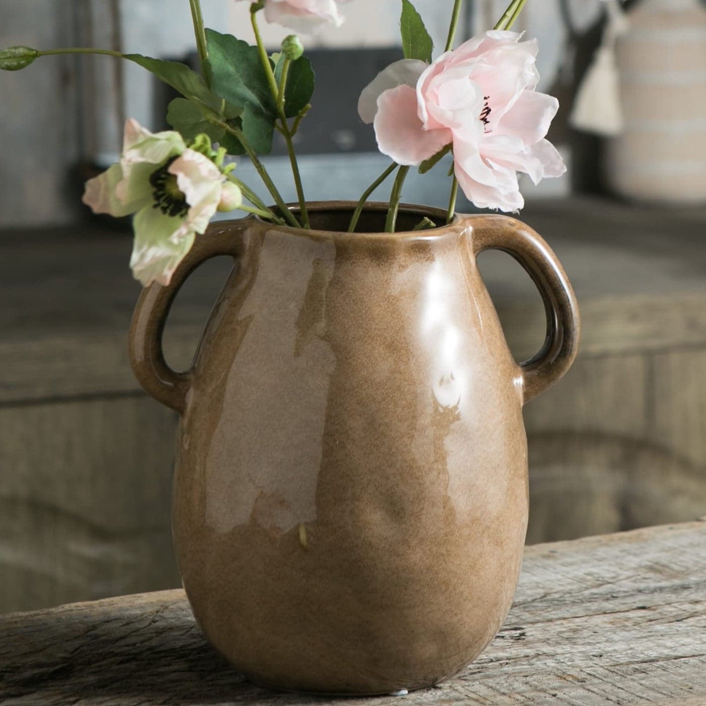 Tanvecle Brown Ceramic Vase with 2 Handles Modern Farmhouse Vase for Home Decor Rustic Terracotta Vase Decorative Pottery Flower Vase Clay Small Vase Centerpieces for Dining Table 7 Inch Tall