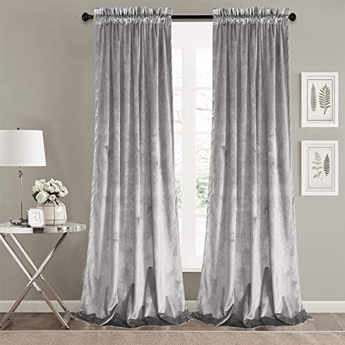 Roslynwood Home Living Room Block Light Sliver Velvet Curtains - Sound Reducing Heavy Matt Solid Rod Pocket Drapes/ 52Wx63L Silver, 2 Panels