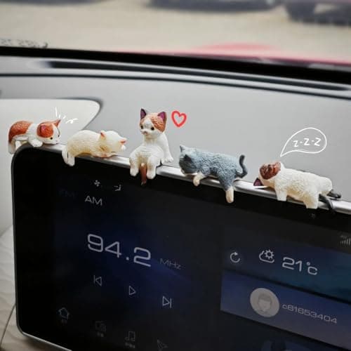 5 Pcs Cute Cat Car Dashboard Accessories Fun Car Rearview Mirror Decorations Kawaii Desk Office Decorations
