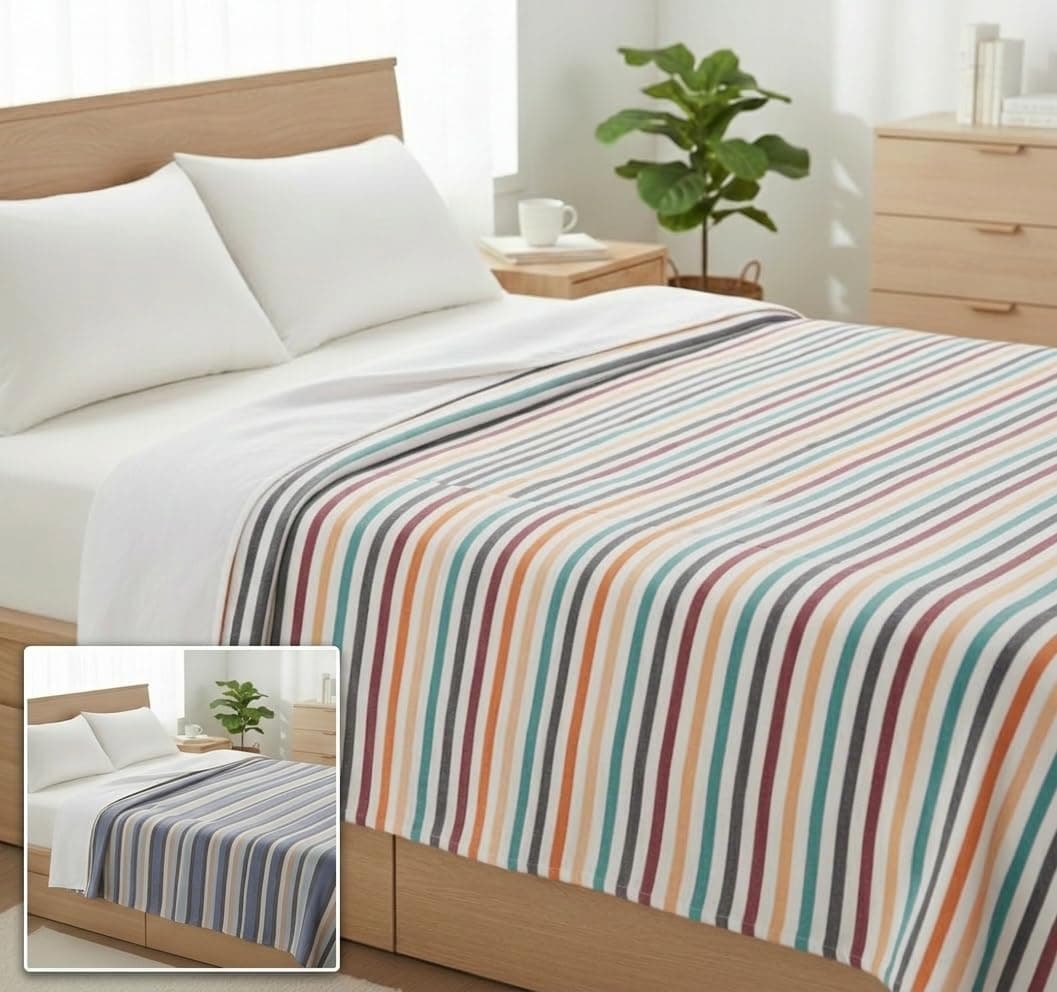THARUNSHA ELITE Single Size Light Weight Pure Cotton Blanket For Daily Use/Soft Bedsheet/Top Sheet/Throw Blanket Set Of 2 (Multicolor-Blue Gray Biscuit), 200 Tc