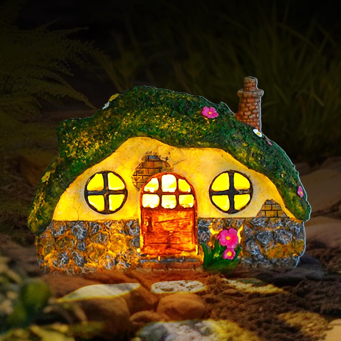 Fairy House Statues with Solar Powered Lights Outdoor Figurine Lights Garden Statues Fairy Garden Houses for Outside Patio Yard Balcony Decoration Outdoor Decor Yard Gifts for Mom Women