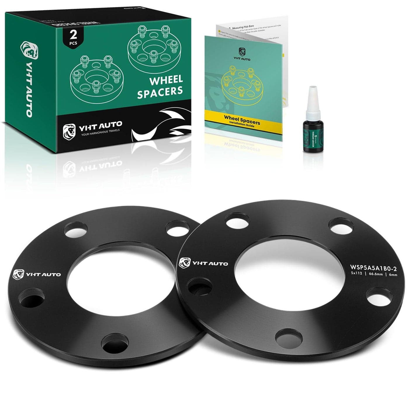 YHTAUTO 5x112mm Wheel Spacers 6mm Compatible with BMW MercedesBenz Audi Volkswagen Mini Tire Spacers 129 Grade Studs 666mm Center Bore 5 Lug 2PCS Black