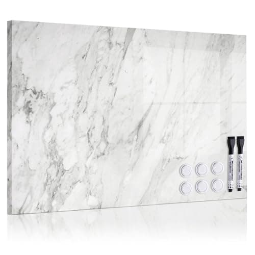 QUEENLINK Magnetic Dry Erase Board - 24'' x 18'' Decorative Magnetic Board for Wall - White Board - Magnet Board Display Board - White Marble
