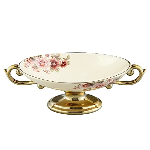 fanquare Floral Footed Fruit Bowl for Party, Fruit Holder for Kitchen Countertop, Decorative Bowls for Centerpieces