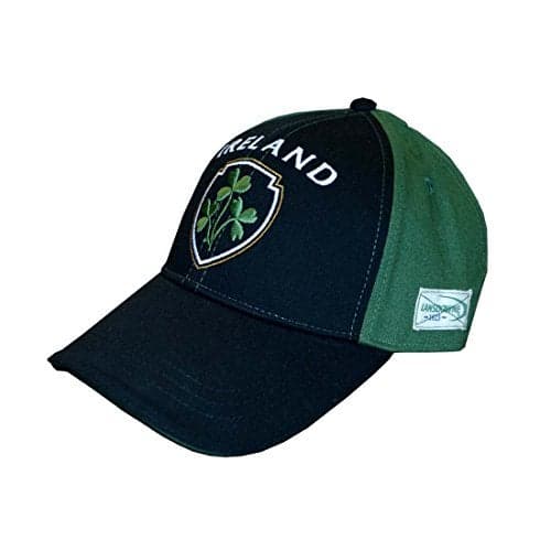 Baseball Cap with Half Green, Half Black with Embossed Ireland and Shamrock Crest