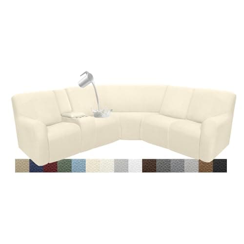 ROFASVCO Waterproof Reclining Sectional Couch Covers Washable L Shaped Couch Cover for Sectionals Recliner Sofa Covers Stretch Corner Recliner Slipcovers for Dogs 5 Seater 1 Console Cover Beige