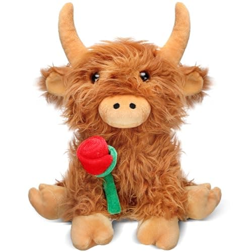Civaner Graduation Dog Highland Cow Frog Stuffed Animal Plush Gift with Rose Funny Cute Stuffed Animal for Graduation Party Gift 118 InchesBrown Cow