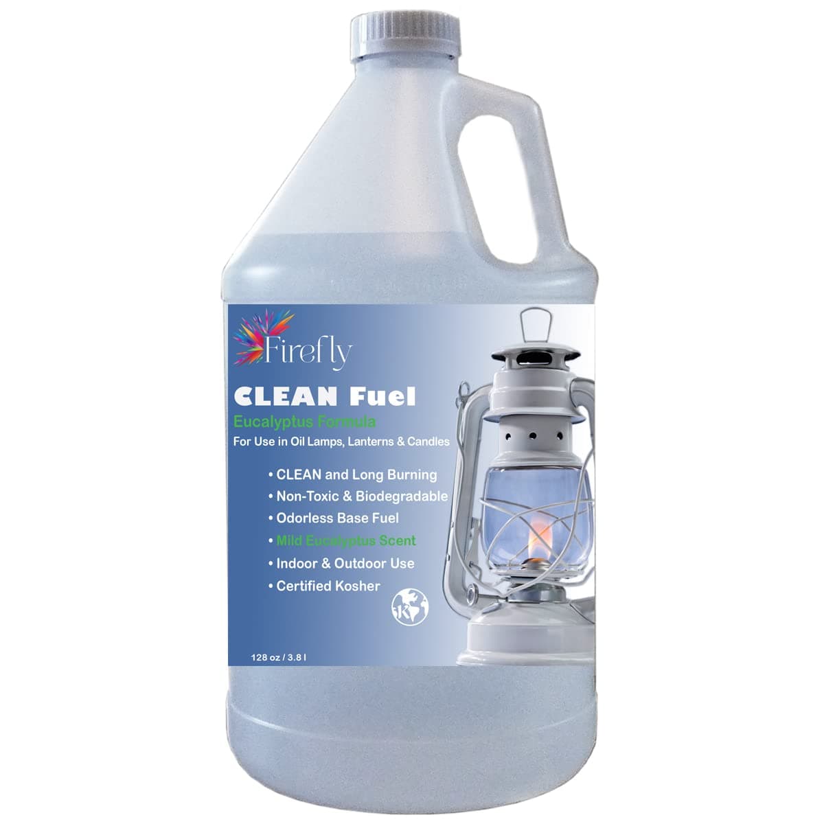 Firefly Kosher Eucalyptus Clean Fuel Lamp Oil - Smokeless, Virtually Odorless, and Non-Toxic - Long-Lasting Burn Time for Indoor & Outdoor Lamps - 1 Gallon - Made in USA