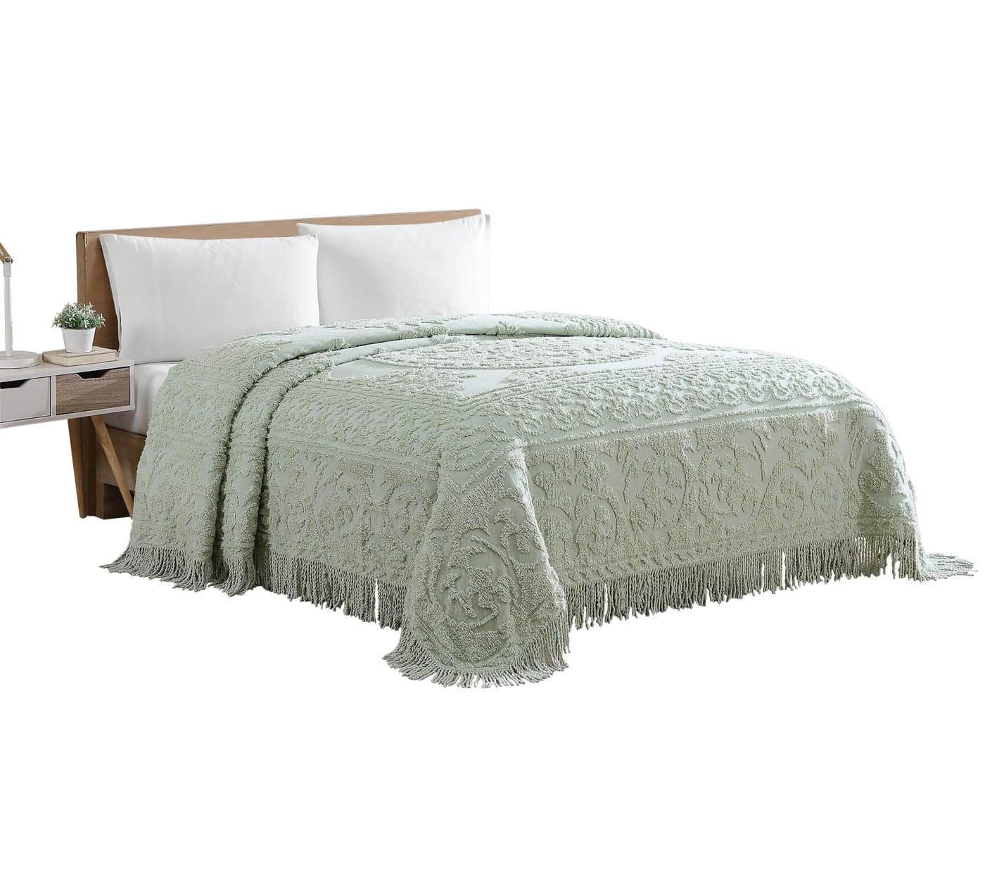 Beatrice Home Fashions Medallion Chenille Bedspread King Sage